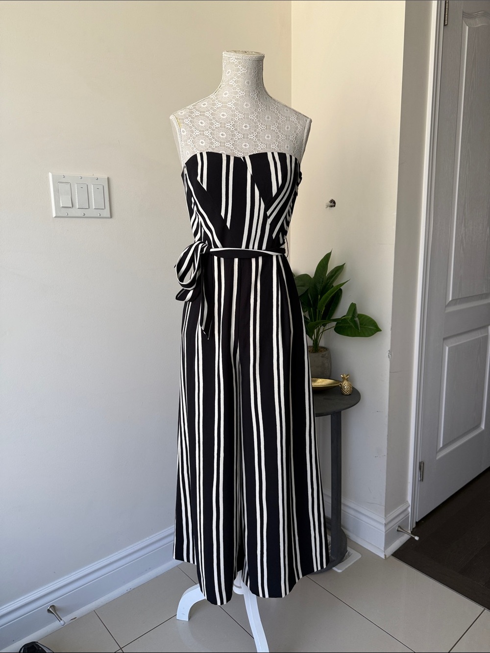 Strapless Black & White Striped Romper